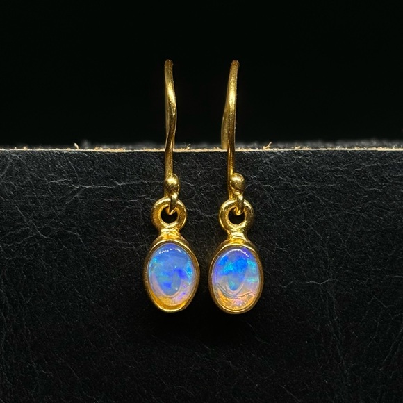 Blue Haze Lightning Ridge Australian Dangle Opal 18k Gold Custom Earrings - Picture 6 of 6